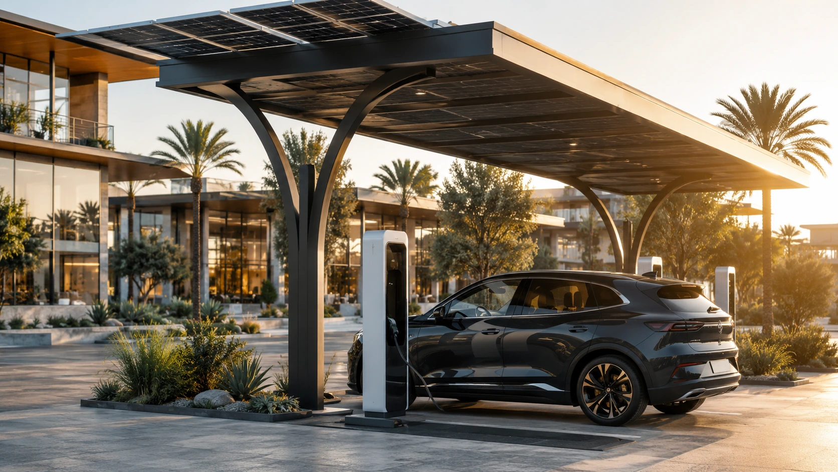 Luxury solar-powered EV charging destination